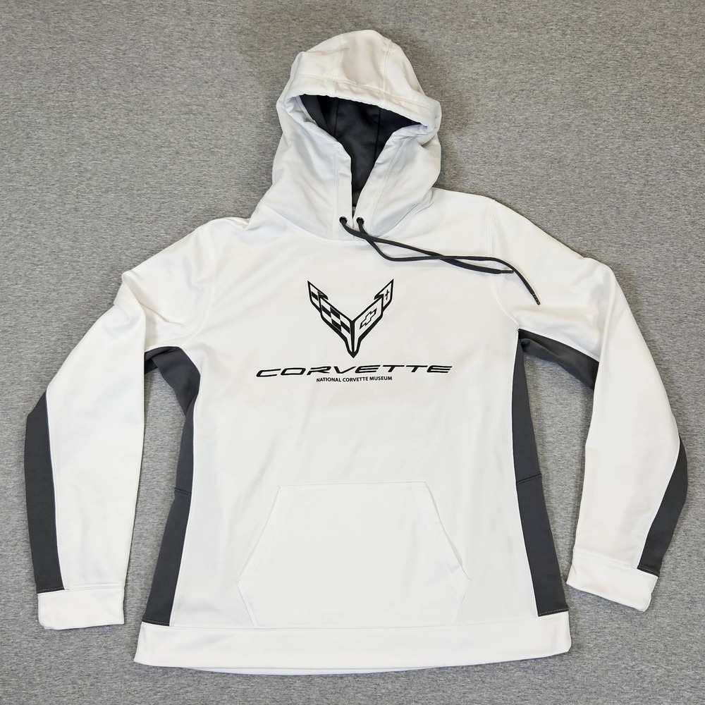 Sport-Tek Corvette National Museum Hoodie White Gray Pullover Womens Large